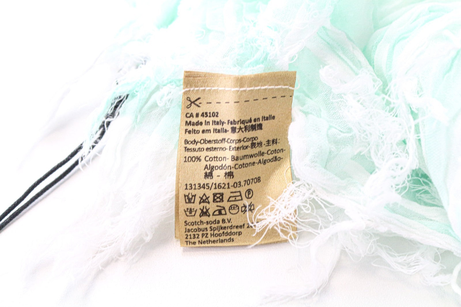 MAISON SCOTCH Women's Scarf OS Blue White Lightweight Cotton Tassel Trim