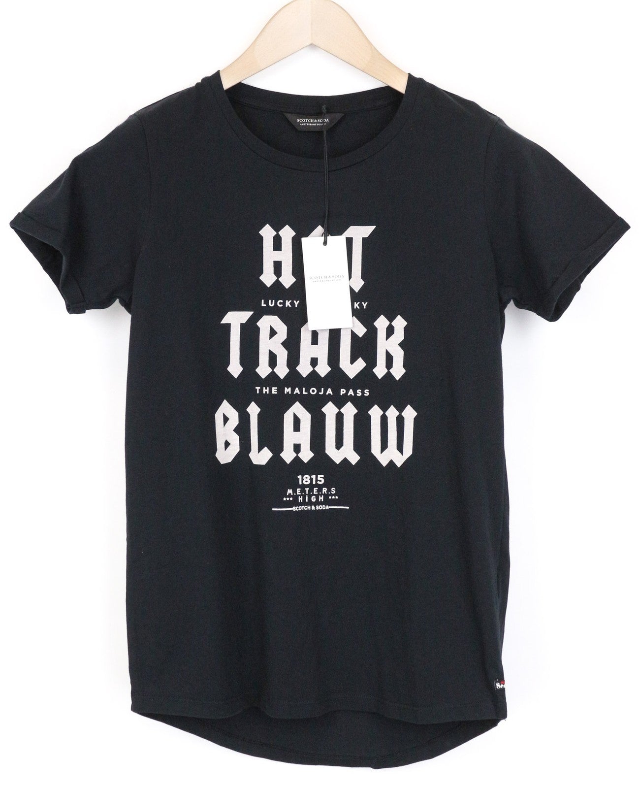 SCOTCH & SODA Ams Blauw Women's T-Shirt XS Black Logo Short Sleeve Pullover