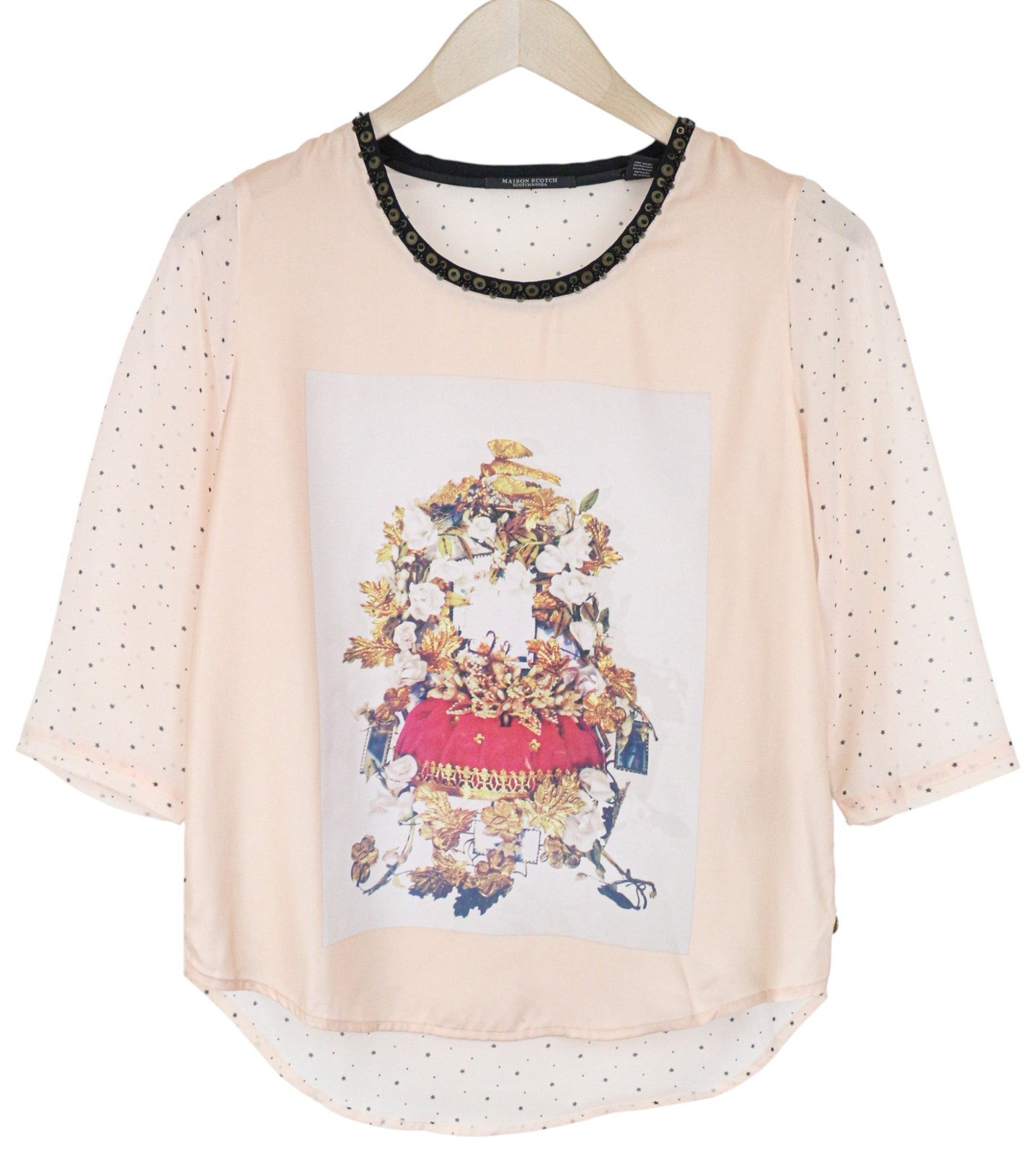 MAISON SCOTCH Women's T-Shirt XS Pink Logo Lightweight Patterned Pullover