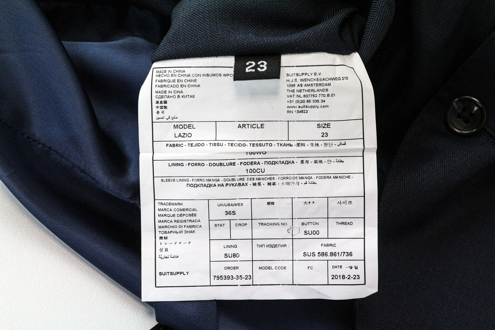 SUITSUPPLY Lazio Men's Waistcoat UK36S Blue Pure Wool Single Breasted Classic