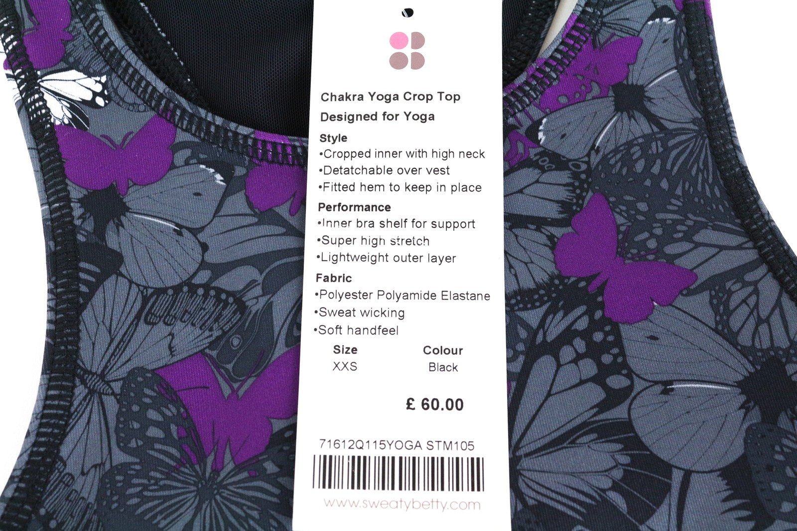 SWEATY BETTY Chakra Yoga Top Grey 2XS WomenS Sleeveless Pattern Stretch Summer