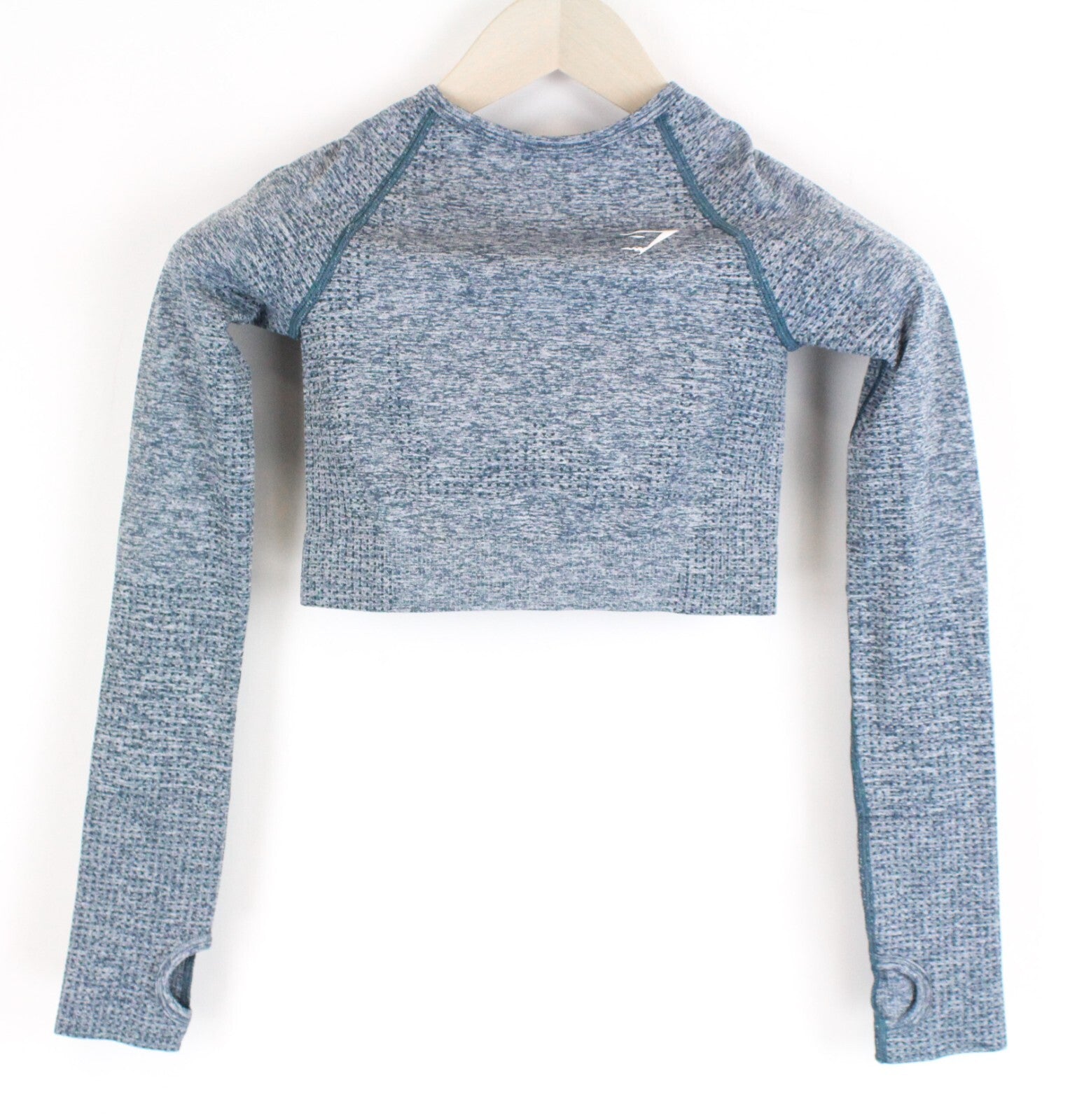 GYMSHARK Vital Women T-Shirt XS Blue Grey Long Sleeve Crop Stretch Activewear