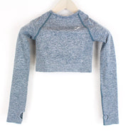 GYMSHARK Vital Women T-Shirt XS Blue Grey Long Sleeve Crop Stretch Activewear