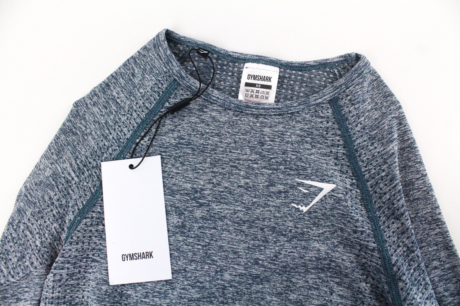 GYMSHARK Vital Women T-Shirt XS Blue Grey Long Sleeve Crop Stretch Activewear