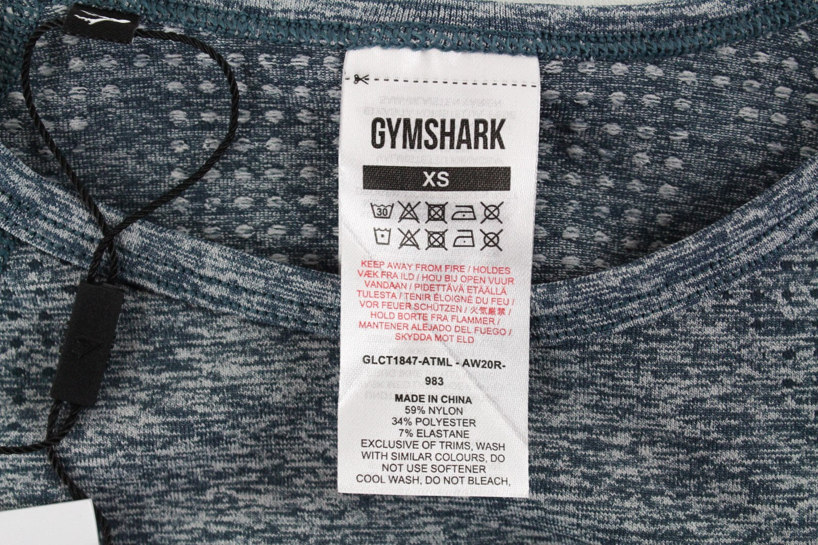 GYMSHARK Vital Women T-Shirt XS Blue Grey Long Sleeve Crop Stretch Activewear