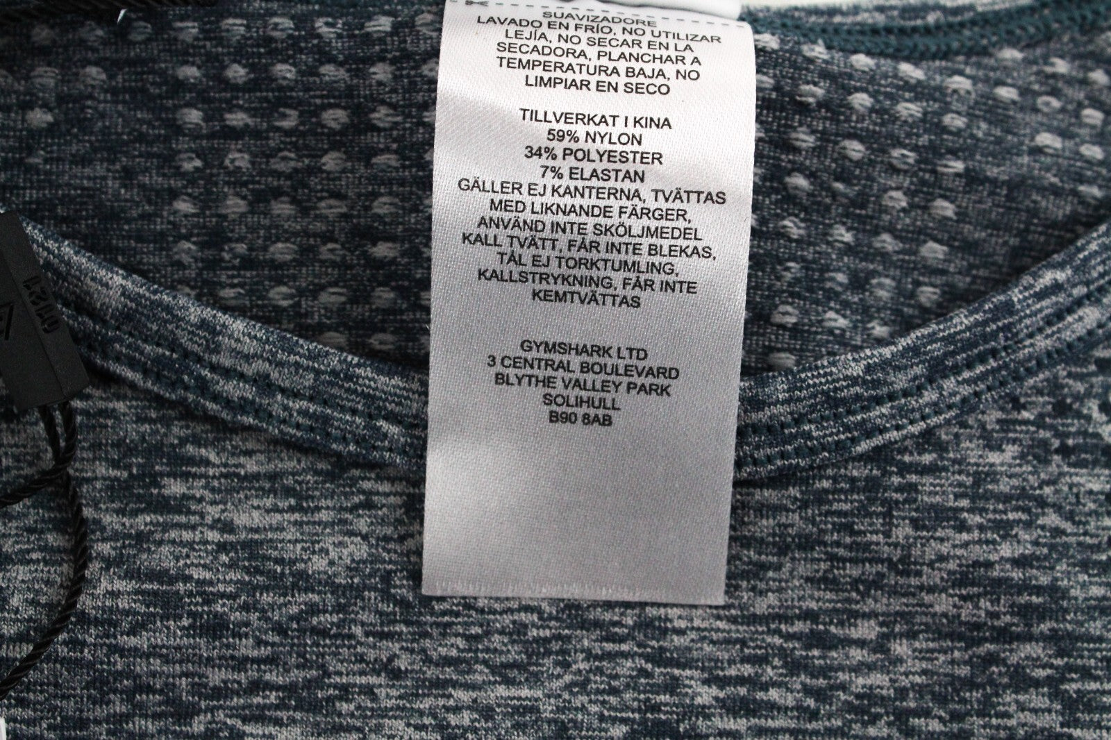 GYMSHARK Vital Women T-Shirt XS Blue Grey Long Sleeve Crop Stretch Activewear