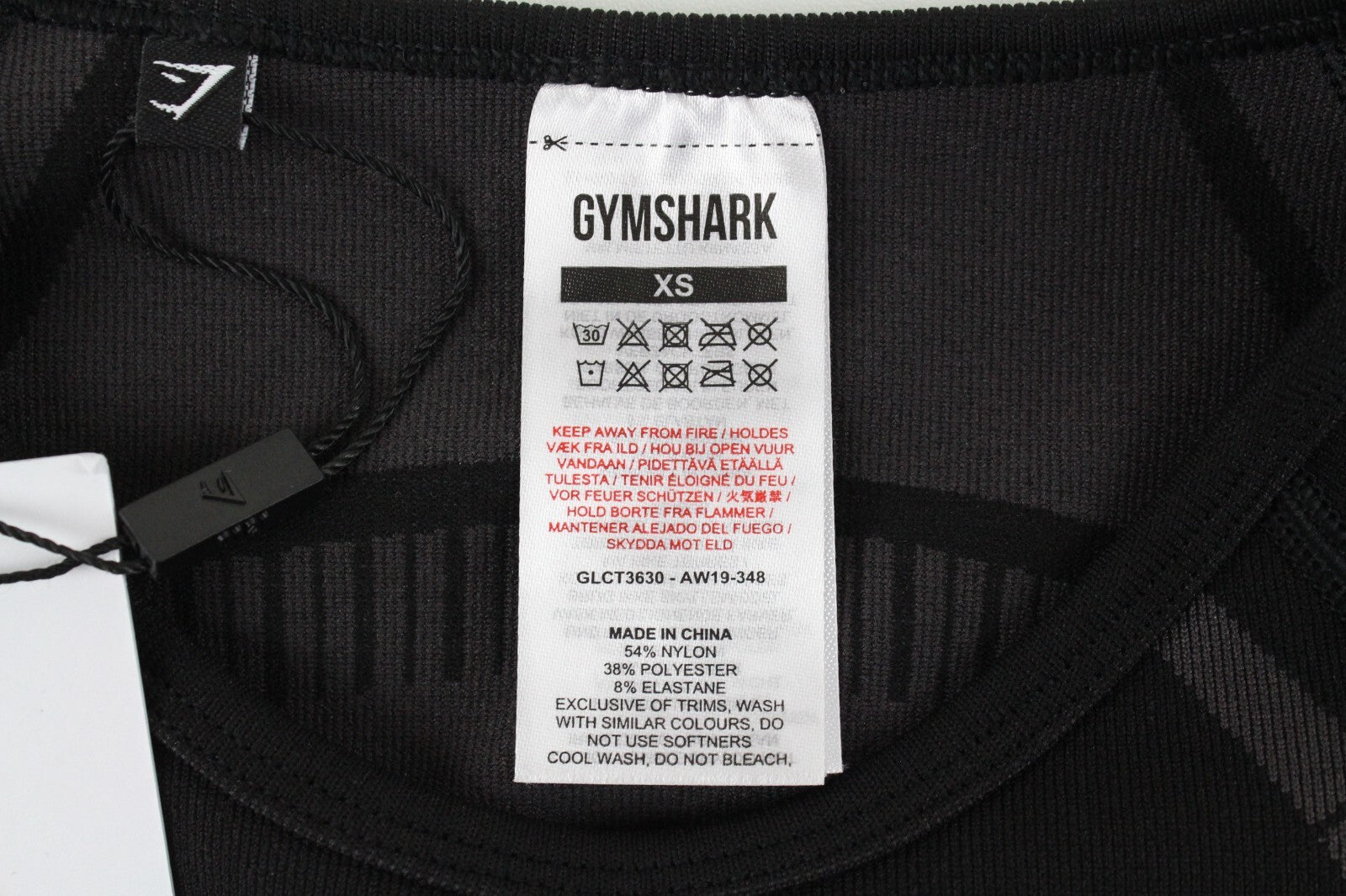 GYMSHARK Geo Women T-Shirt XS Black Long Sleeve Cropped Stretch Activewear