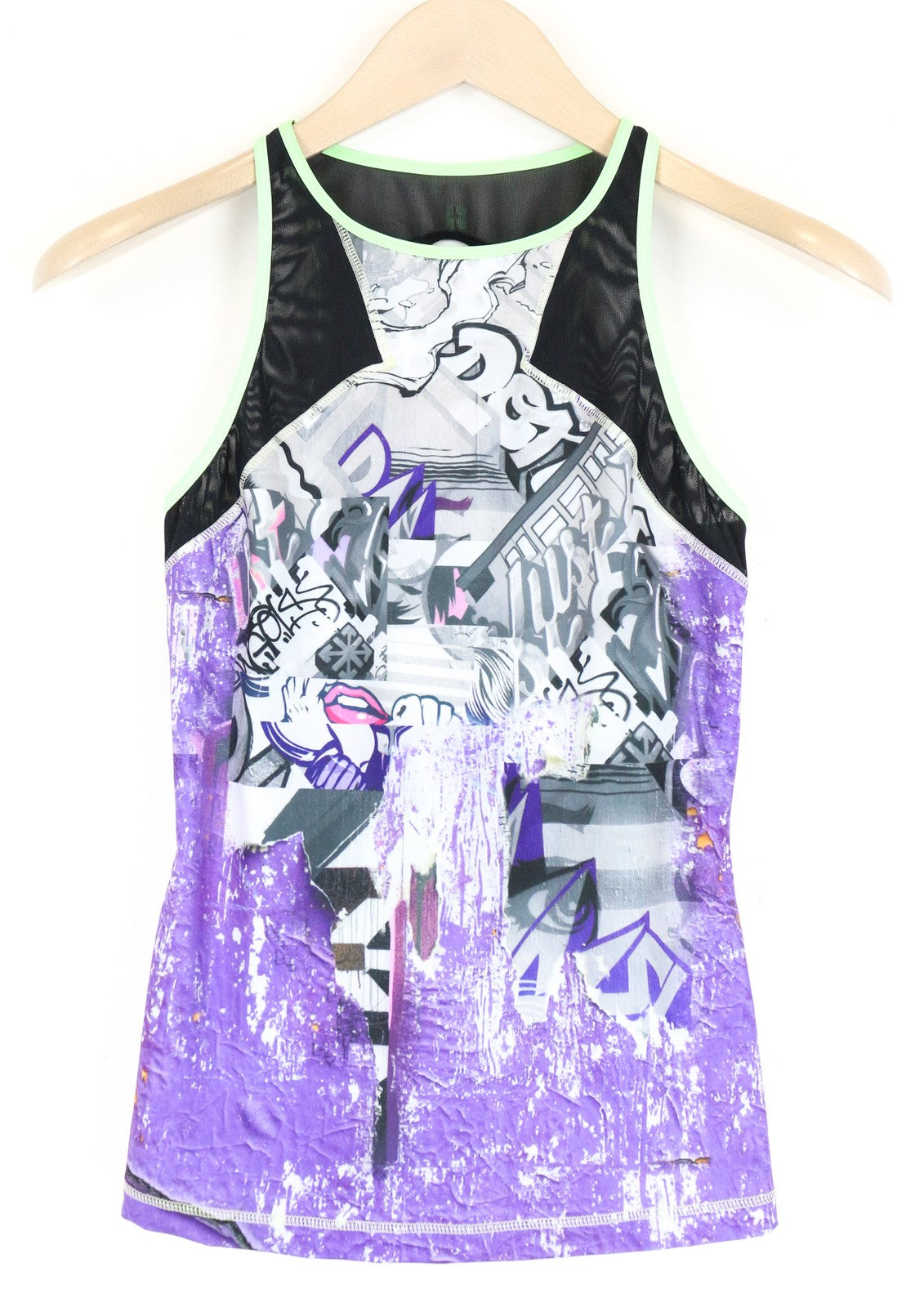SWEATY BETTY XS Purple Mesh Sleeveless Active Top Printed Gymwear Women