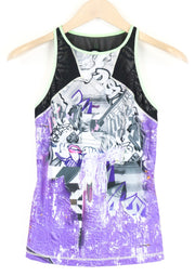 SWEATY BETTY XS Purple Mesh Sleeveless Active Top Printed Gymwear Women