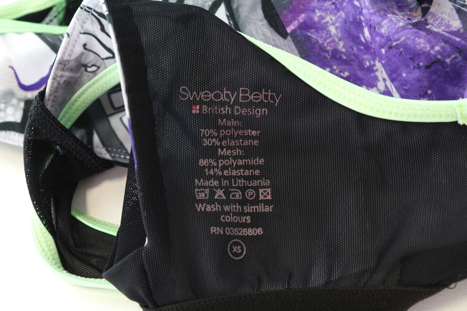 SWEATY BETTY XS Purple Mesh Sleeveless Active Top Printed Gymwear Women