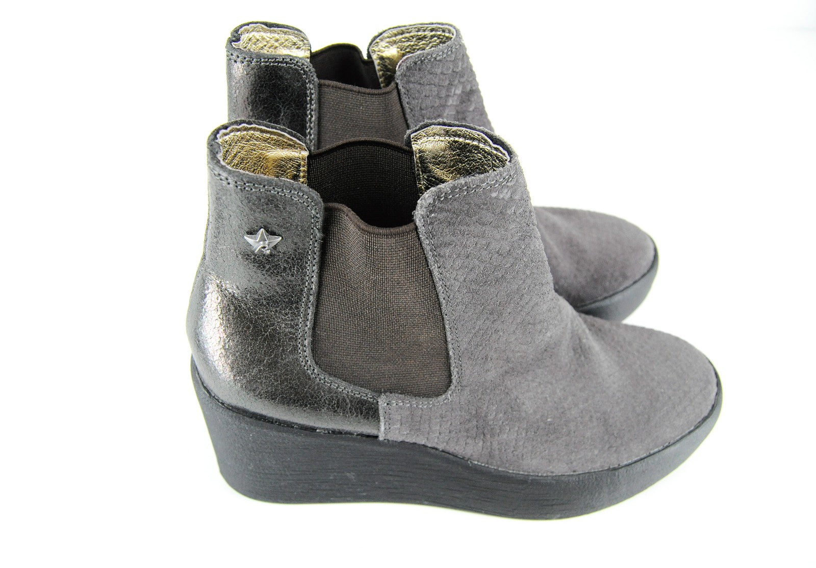 REPLAY Wedges EU36 Women's Grey Faux Snake Print Shiny Closed Toe Heels