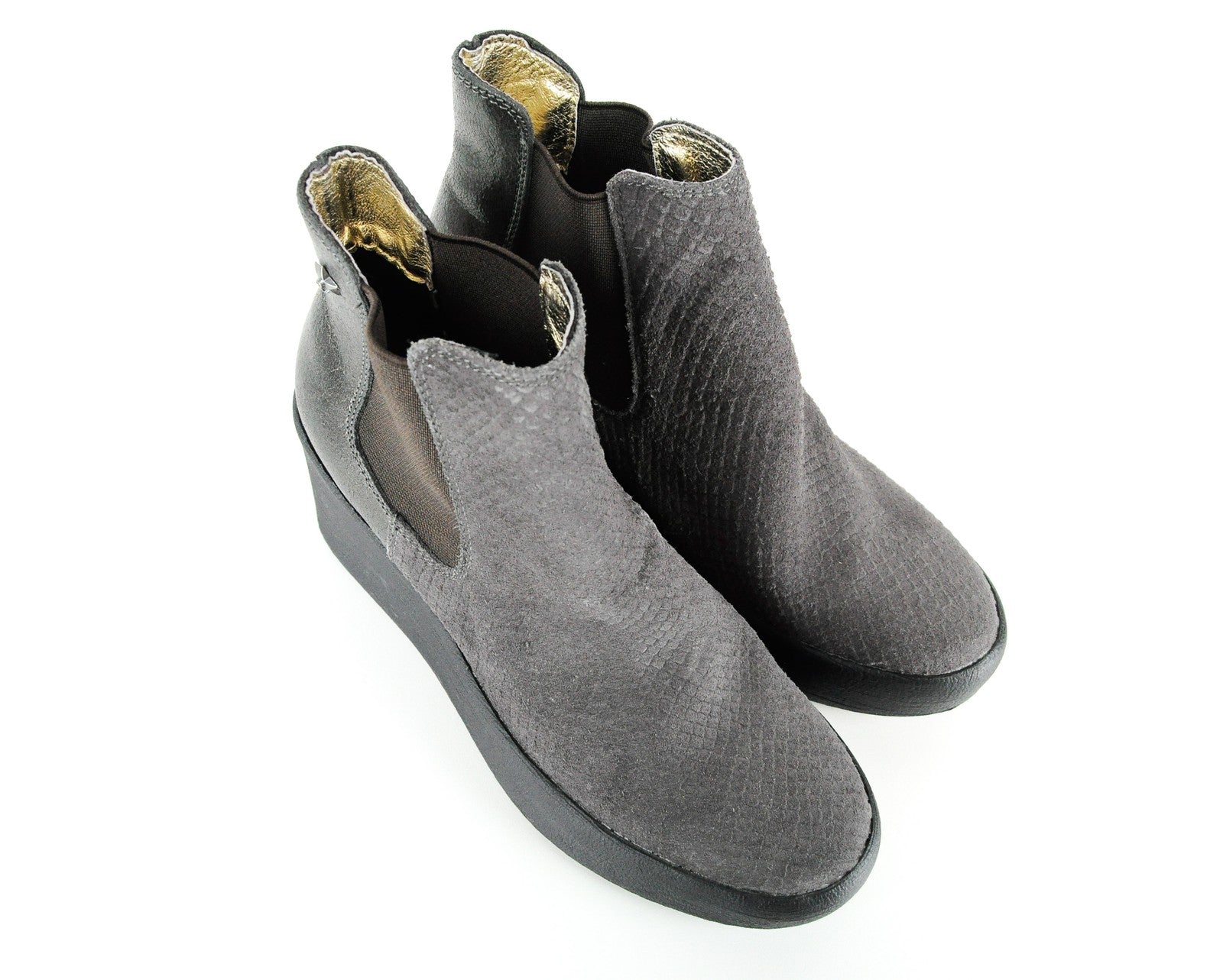 REPLAY Wedges EU36 Women's Grey Faux Snake Print Shiny Closed Toe Heels