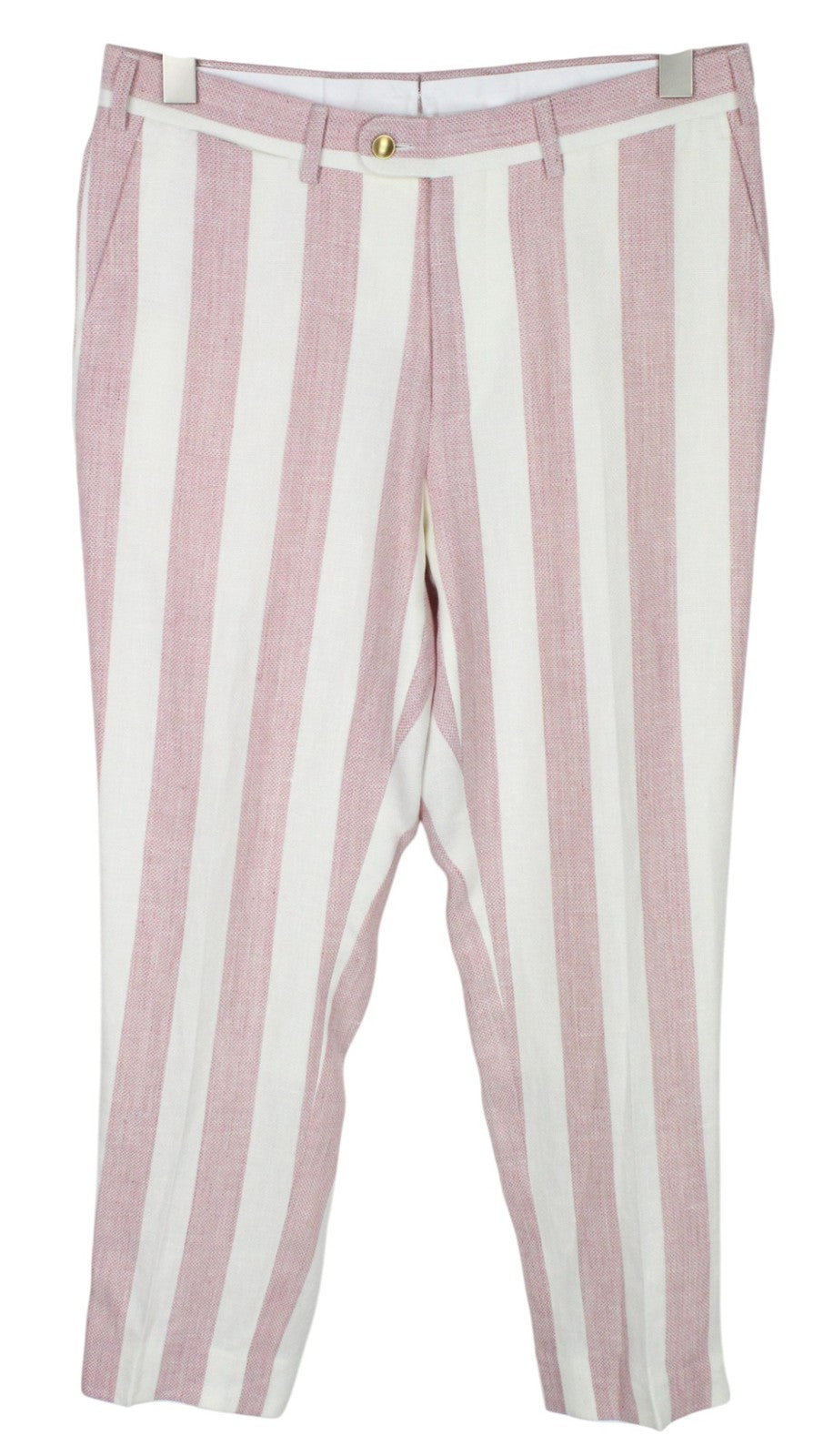SUITSUPPLY Brescia Men Trousers UK36S White & Pink Linen Blend Tapered Fit Zip