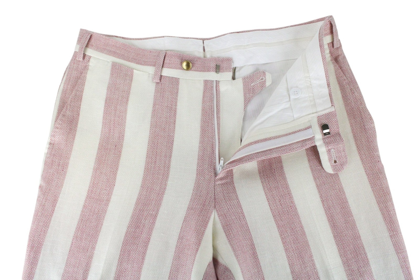 SUITSUPPLY Brescia Men Trousers UK36S White & Pink Linen Blend Tapered Fit Zip