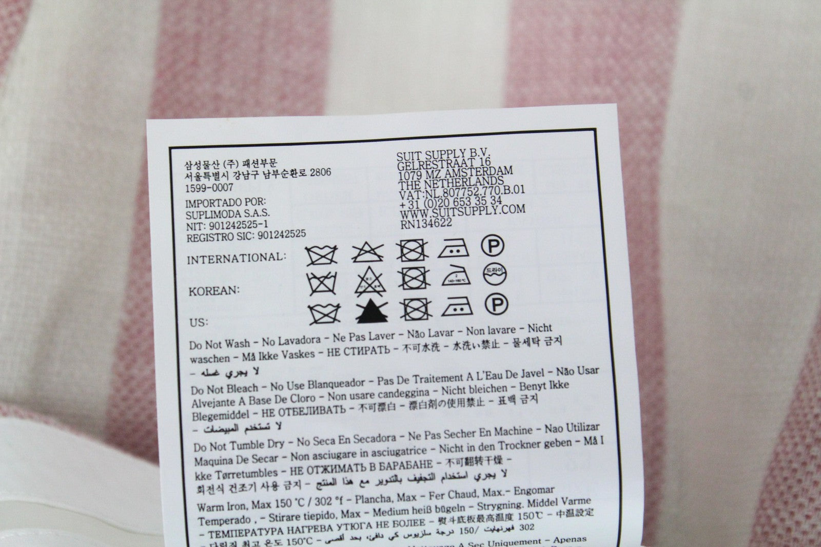 SUITSUPPLY Brescia Men Trousers UK36S White & Pink Linen Blend Tapered Fit Zip