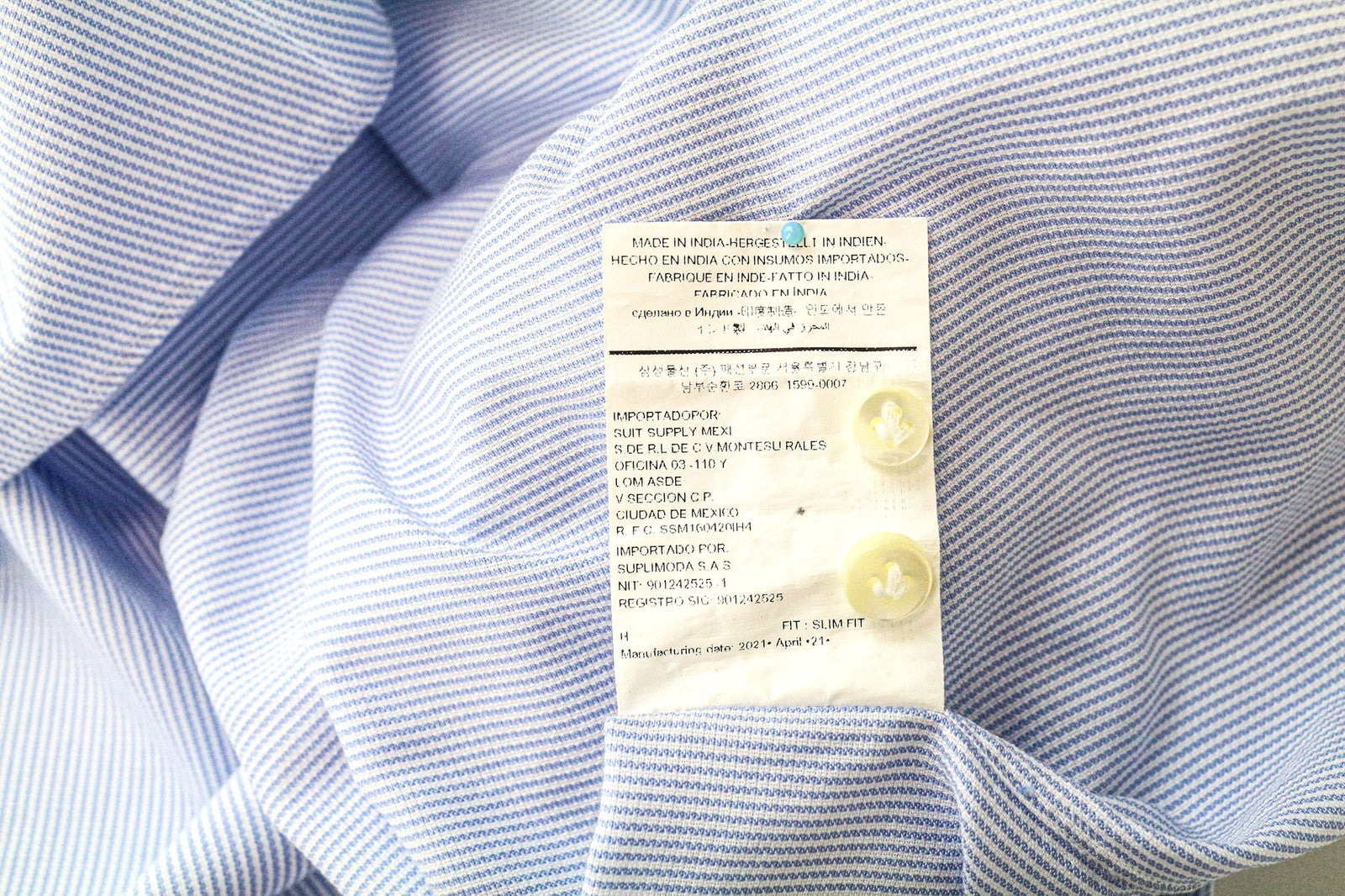 SUITSUPPLY Men Formal Shirt 39 / 15 1/2 Blue Pinstriped Cutaway Slim Custom Made