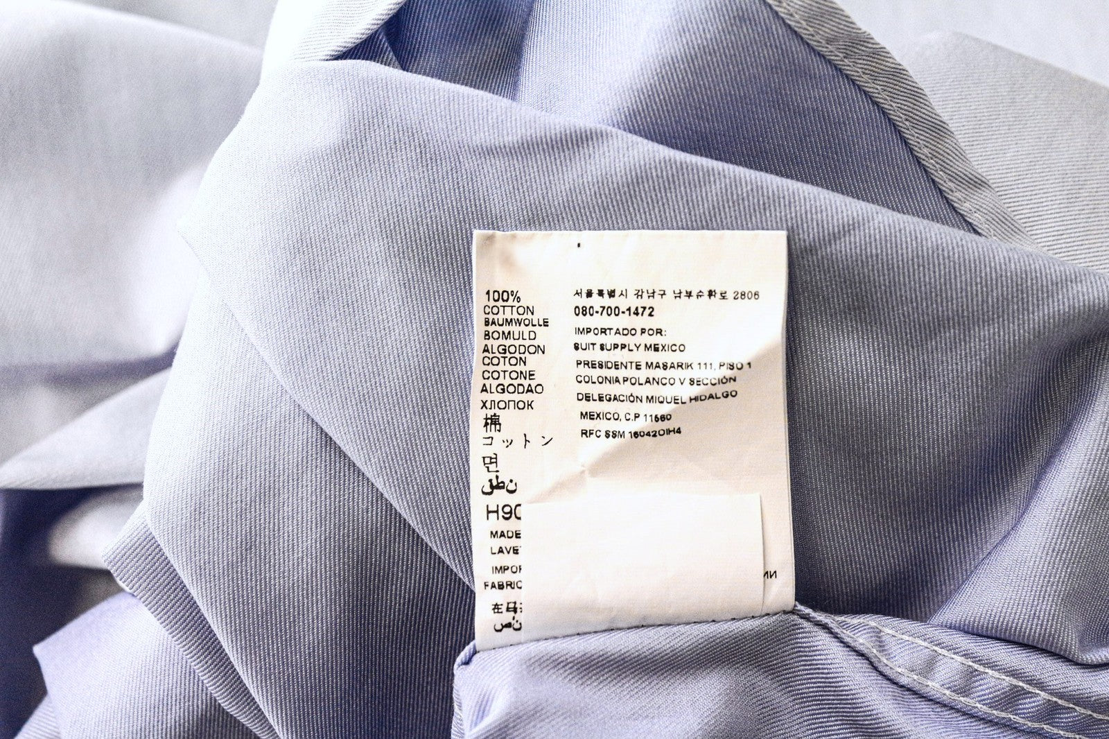 SUITSUPPLY Egyptian Cotton Men Formal Shirt 39-7 / 15 1/2L Blue Slim Fit Cutaway