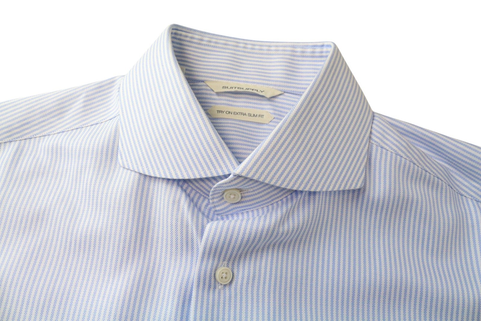 SUITSUPPLY Men's Formal Shirt 40/15.75 Extra Slim Blue Cotton Striped