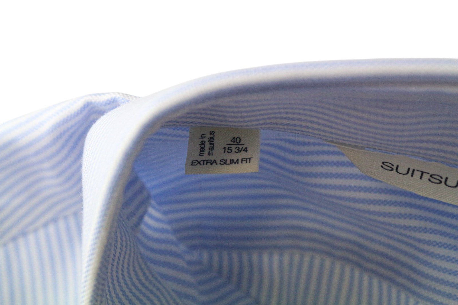 SUITSUPPLY Men's Formal Shirt 40/15.75 Extra Slim Blue Cotton Striped