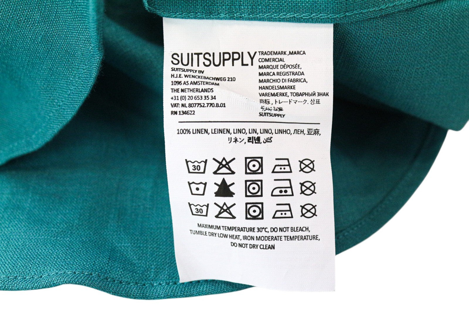 SUITSUPPLY Men's Formal Shirt 37/38/14.5/15 Slim Aqua Blue Linen Button