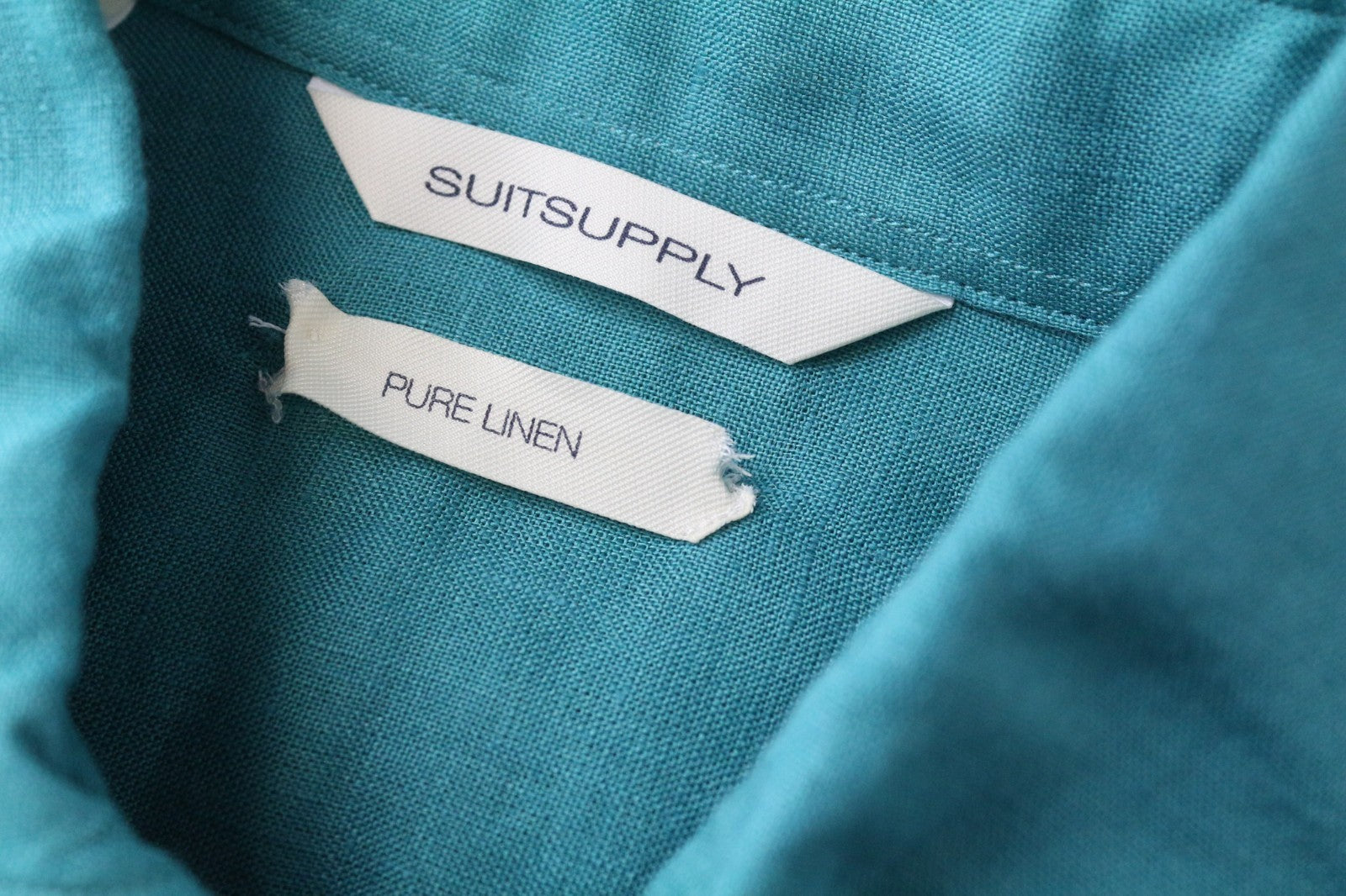 SUITSUPPLY Men's Formal Shirt 37/38/14.5/15 Slim Aqua Blue Linen Button