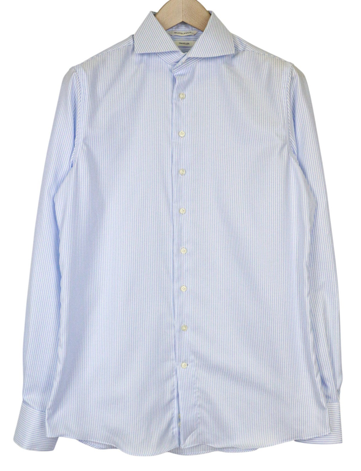 SUITSUPPLY Traveller Men's Formal Shirt 39 Extra Slim Blue Cotton Striped