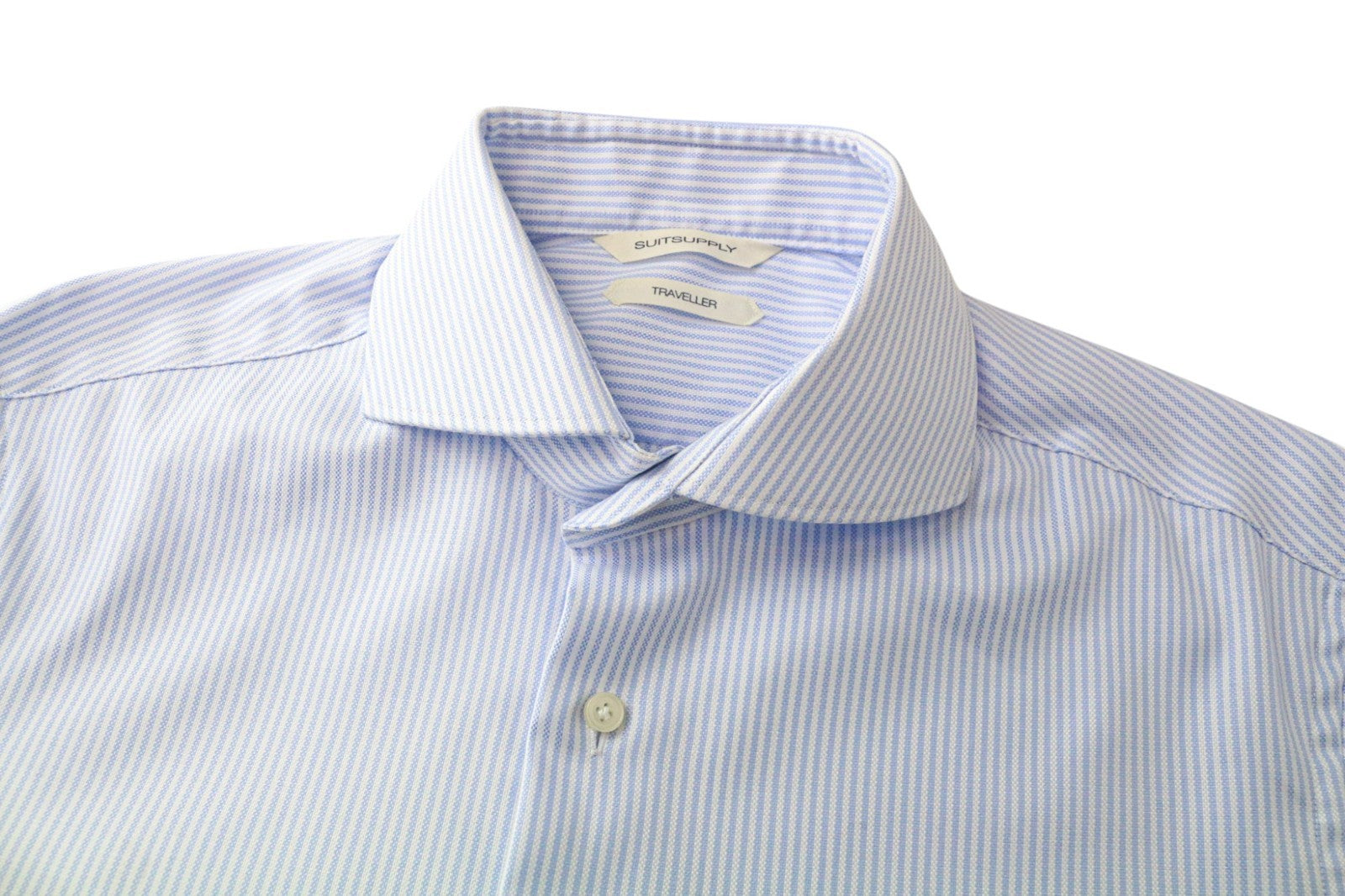 SUITSUPPLY Traveller Men's Formal Shirt 39 Extra Slim Blue Cotton Striped
