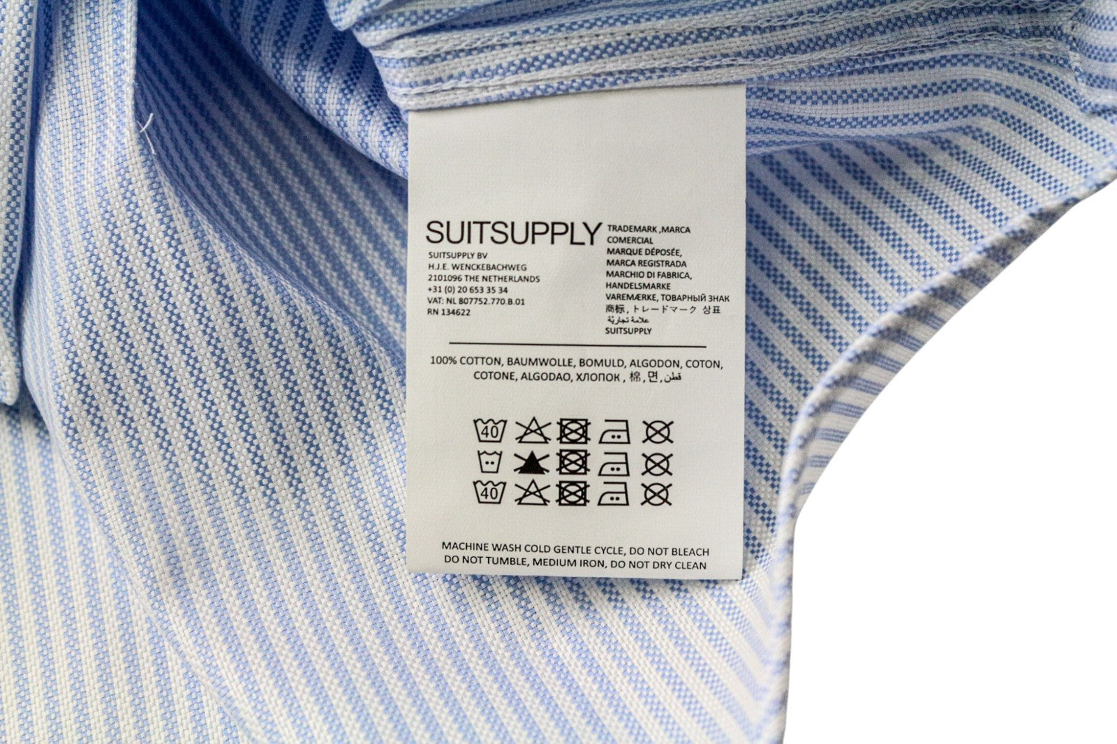 SUITSUPPLY Traveller Men's Formal Shirt 39 Extra Slim Blue Cotton Striped