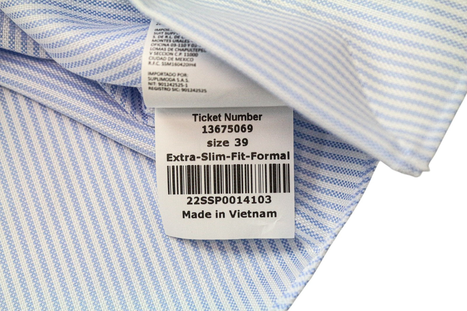 SUITSUPPLY Traveller Men's Formal Shirt 39 Extra Slim Blue Cotton Striped