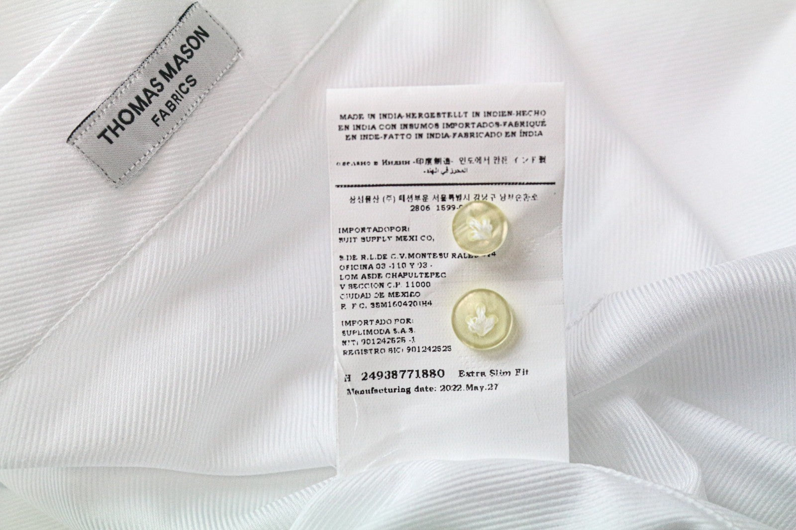 SUITSUPPLY Men's Formal Shirt XS Extra Slim White Cotton Long Sleeve Slim Fit