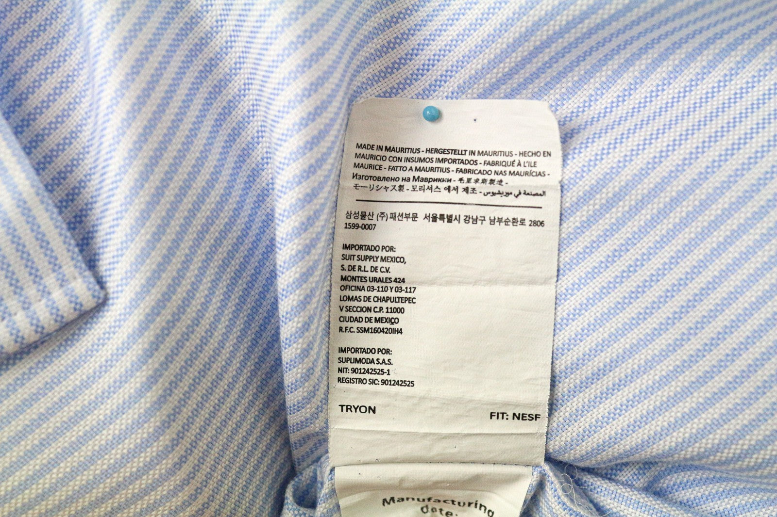 SUITSUPPLY Men's Formal Shirt 42/16.5 Extra Slim Pure Cotton Blue Stripe Formal