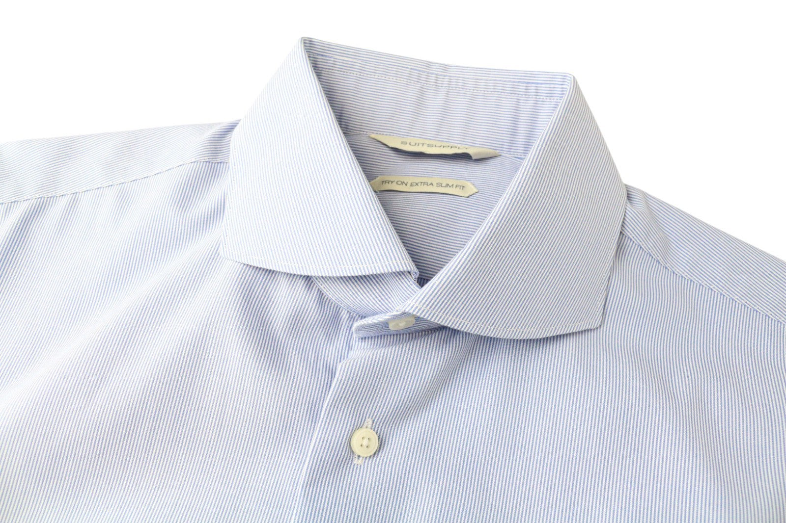 SUITSUPPLY Men's Formal Shirt 40/15.75 Extra Slim Cotton Blue Stripe Patterned