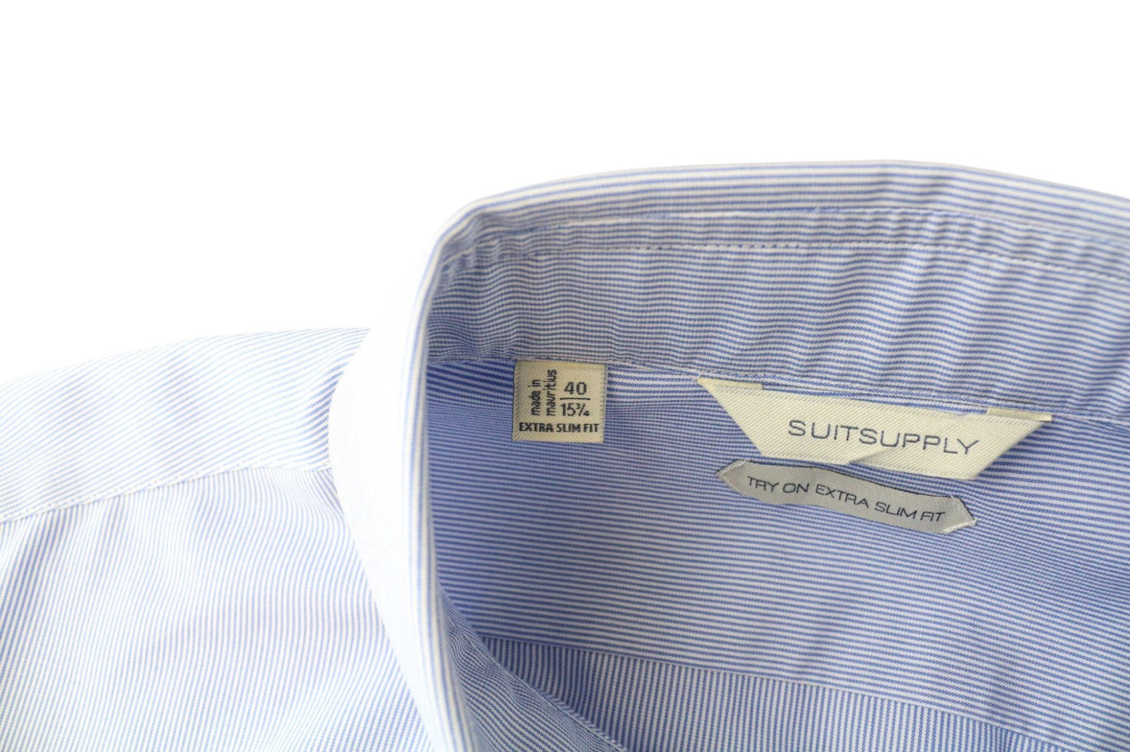 SUITSUPPLY Men's Formal Shirt 40/15.75 Extra Slim Cotton Blue Stripe Patterned