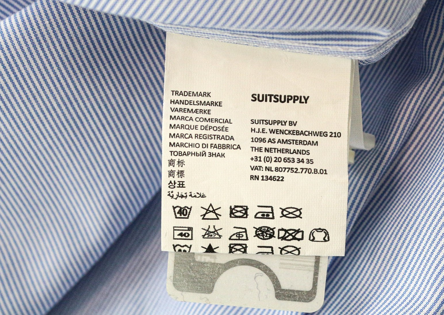 SUITSUPPLY Men's Formal Shirt 40/15.75 Extra Slim Cotton Blue Stripe Patterned