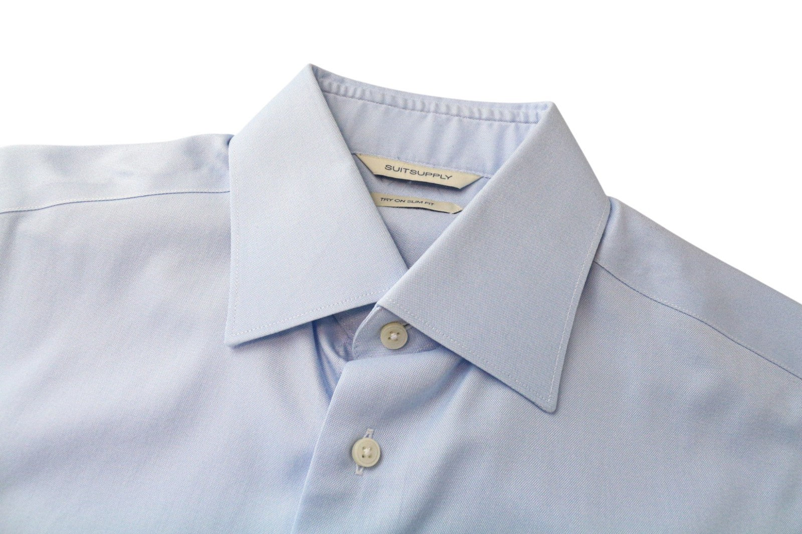 SUITSUPPLY Men's Formal Shirt 38L/15L Slim Blue Cotton Spread Collar Pure Cotton