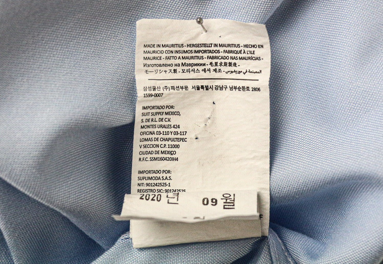 SUITSUPPLY Men's Formal Shirt 38L/15L Slim Blue Cotton Spread Collar Pure Cotton