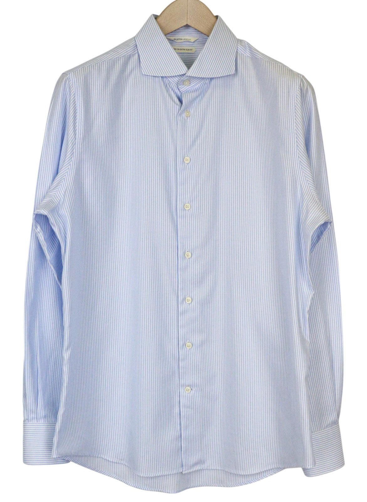 SUITSUPPLY Men's Formal Shirt 42/16.5 Extra Slim Pure Cotton Blue  Long Sleeve