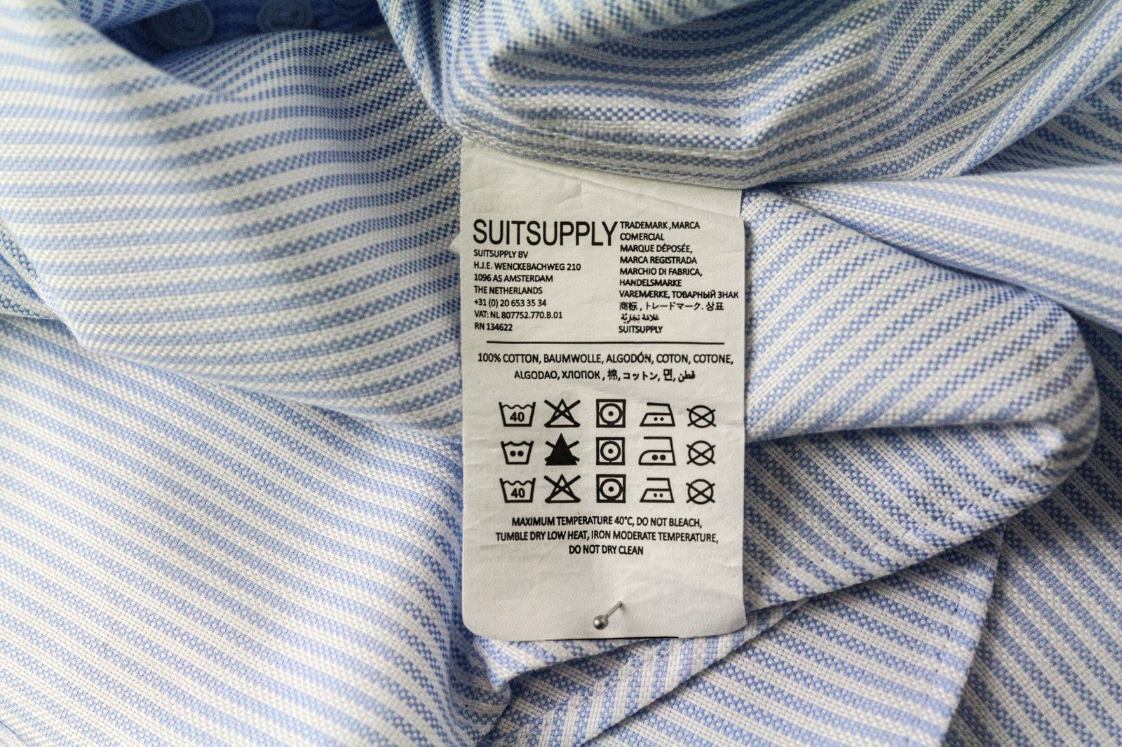 SUITSUPPLY Men's Formal Shirt 42/16.5 Extra Slim Pure Cotton Blue  Long Sleeve