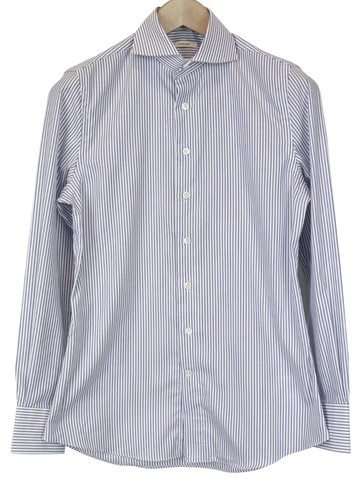 SUITSUPPLY Traveller Men's Formal Shirt 37 Extra Slim White Blue Cotton Striped