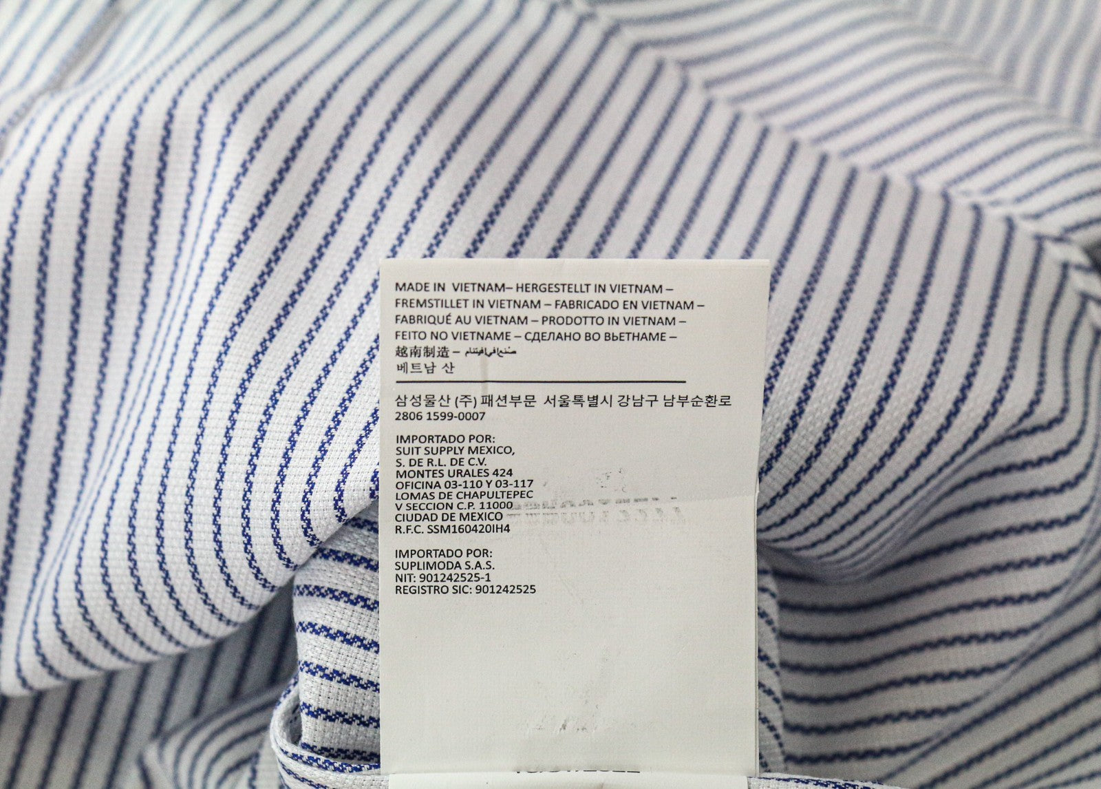 SUITSUPPLY Traveller Men's Formal Shirt 37 Extra Slim White Blue Cotton Striped
