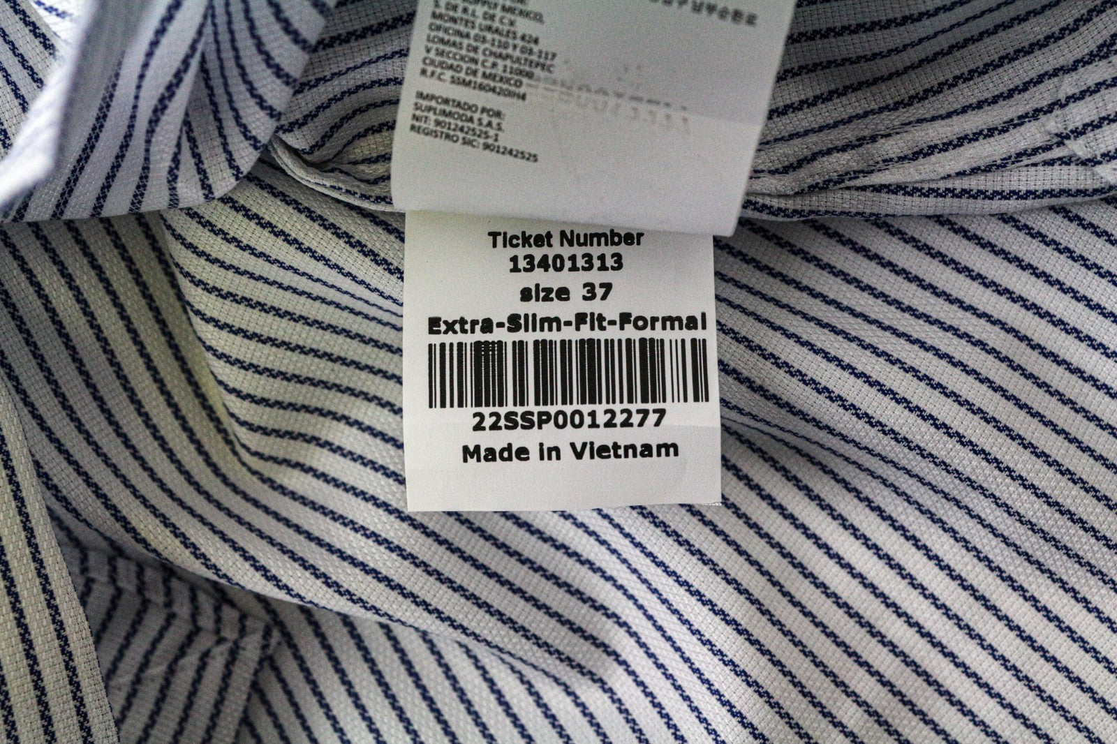 SUITSUPPLY Traveller Men's Formal Shirt 37 Extra Slim White Blue Cotton Striped