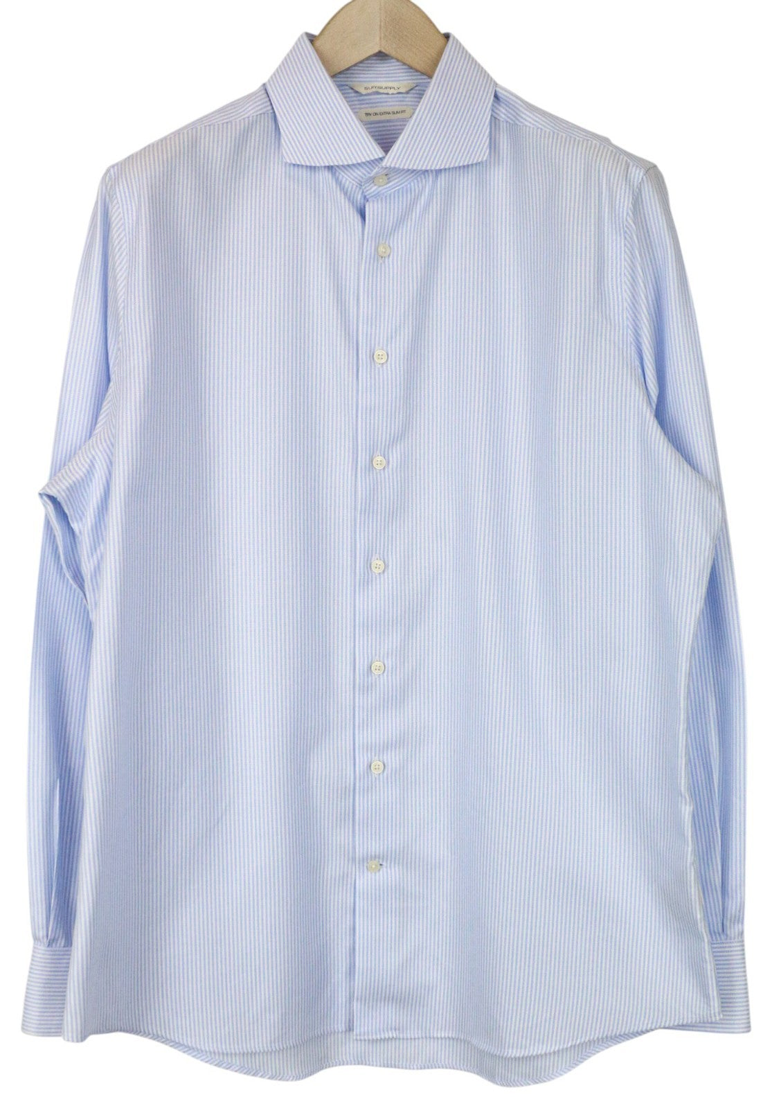 SUITSUPPLY Men's Formal Shirt 43/17 Extra Slim Fit Blue Cotton Stripe Cutaway
