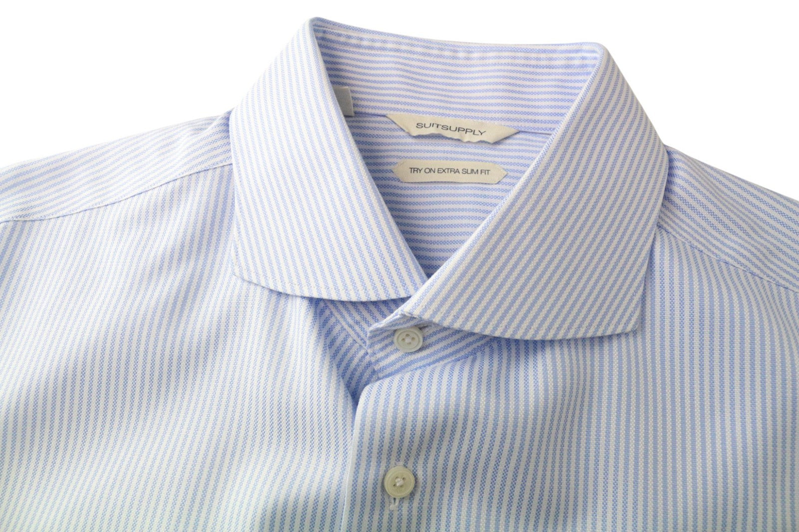 SUITSUPPLY Men's Formal Shirt 43/17 Extra Slim Fit Blue Cotton Stripe Cutaway