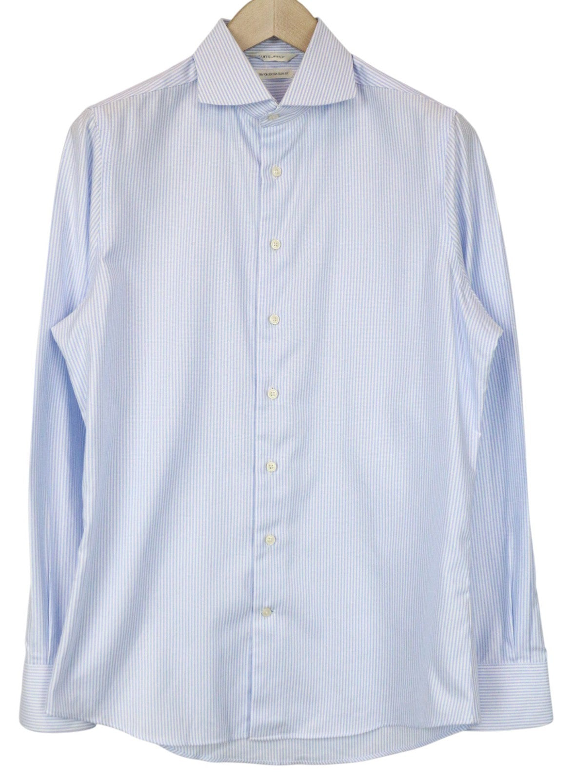 SUITSUPPLY Men's Formal Shirt 40/15.75 Extra Slim Blue Cotton Striped Formal