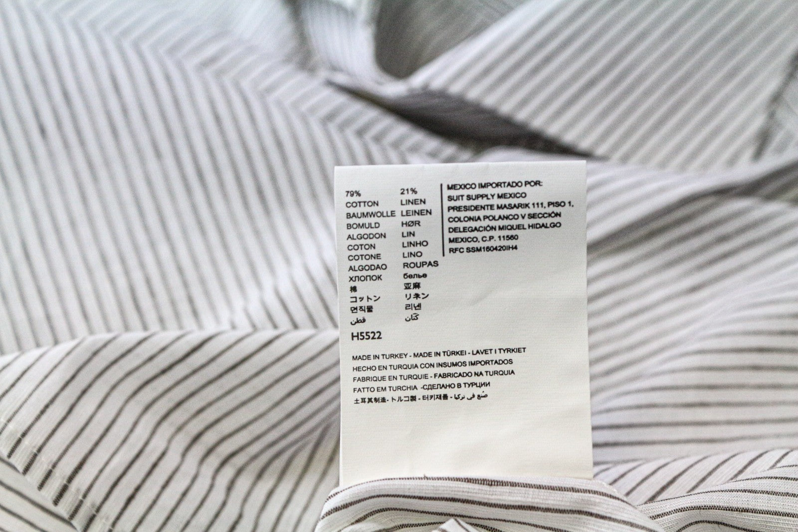 SUITSUPPLY Men's Formal Shirt XS White Cotton Linen Stripe Patterned Long Sleeve