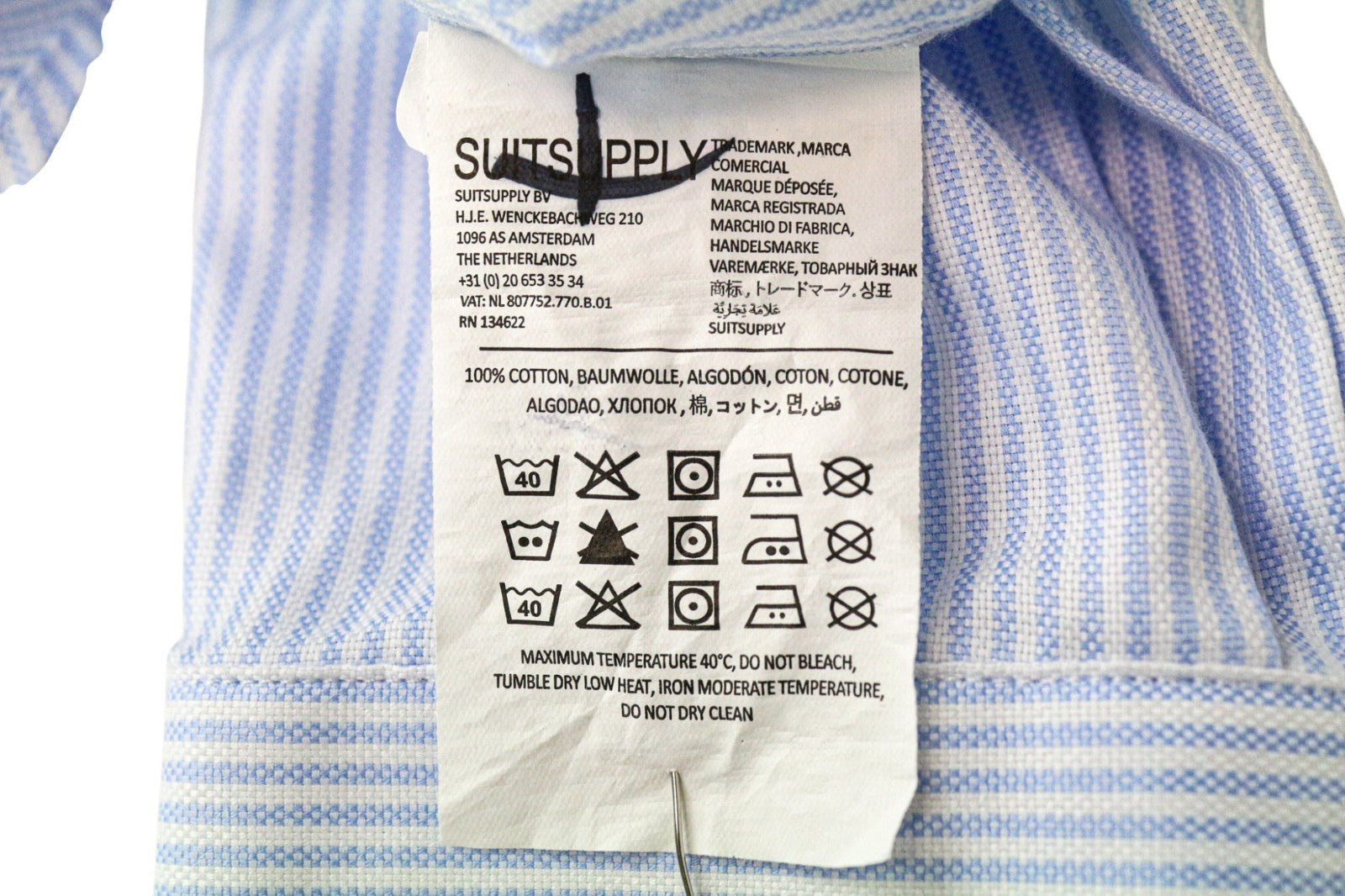 SUITSUPPLY Men's Formal Shirt 39L/15 1/2L Extra Slim Blue Pure Cotton Stripe