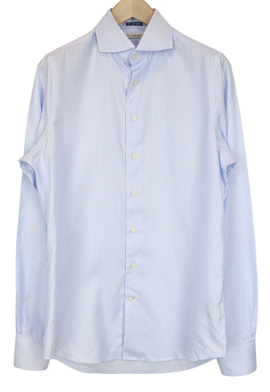 SUITSUPPLY Men's Formal Shirt 40L/15 3/4L Extra Slim Blue Cotton Stripe Cutaway