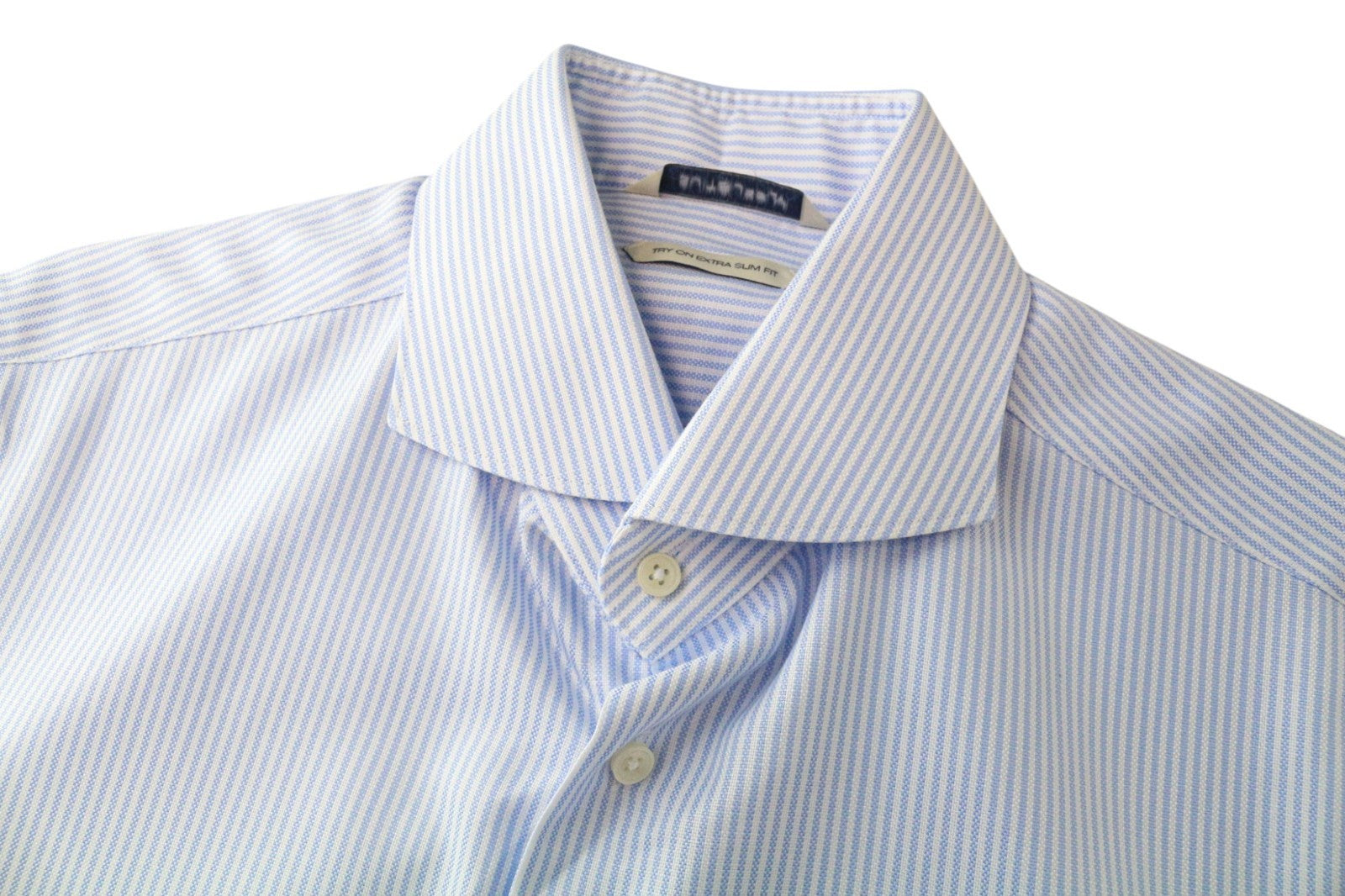 SUITSUPPLY Men's Formal Shirt 40L/15 3/4L Extra Slim Blue Cotton Stripe Cutaway