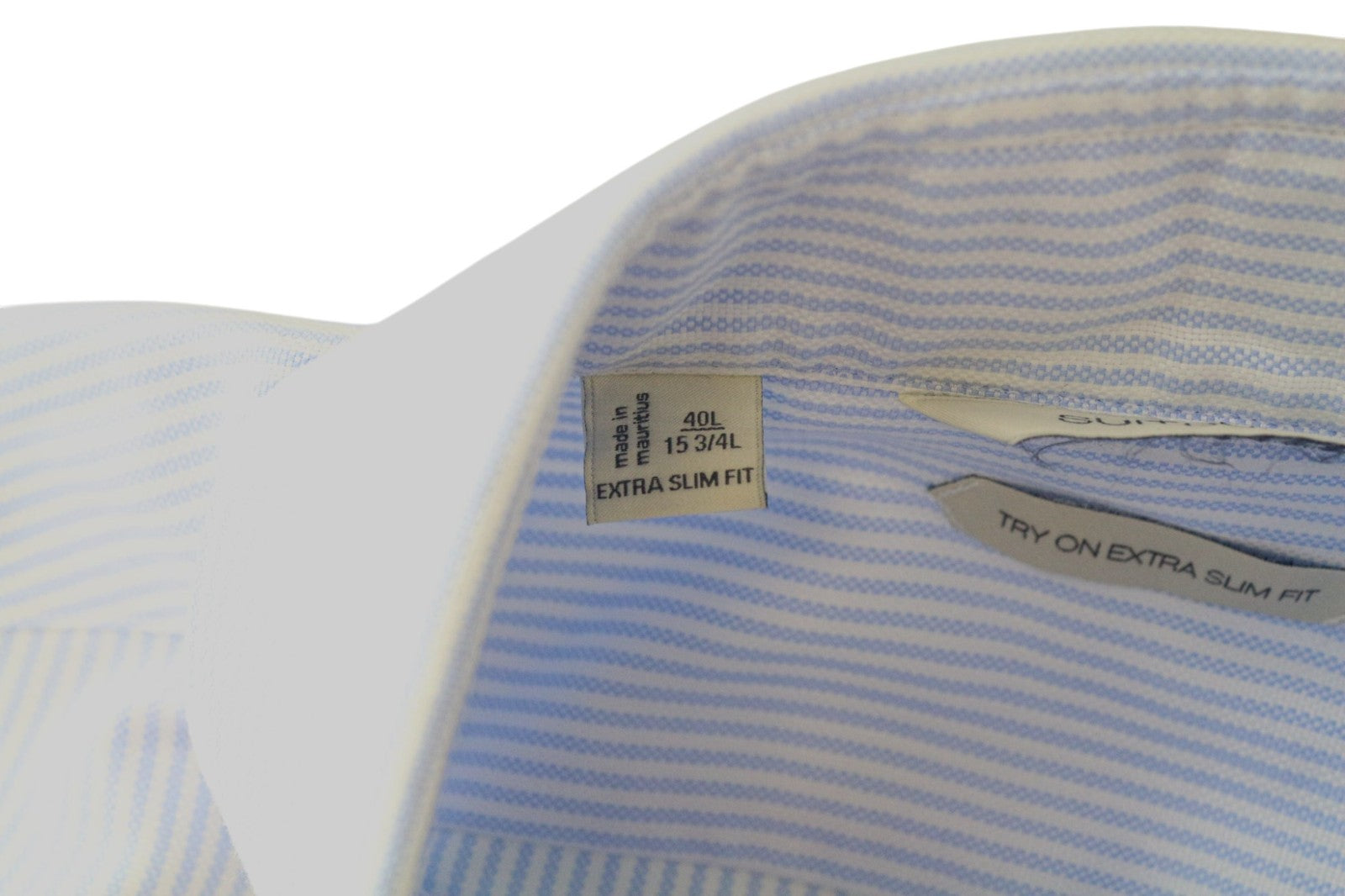 SUITSUPPLY Men's Formal Shirt 40L/15 3/4L Extra Slim Blue Cotton Stripe Cutaway