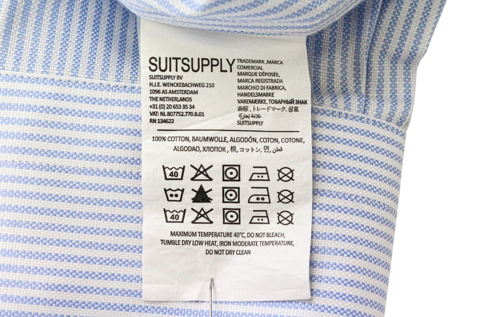 SUITSUPPLY Men's Formal Shirt 40L/15 3/4L Extra Slim Blue Cotton Stripe Cutaway